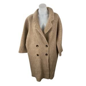 Lattelier 100% Wool Women's Beige Notched Collar Long Sleeve Over Coat Jacket L